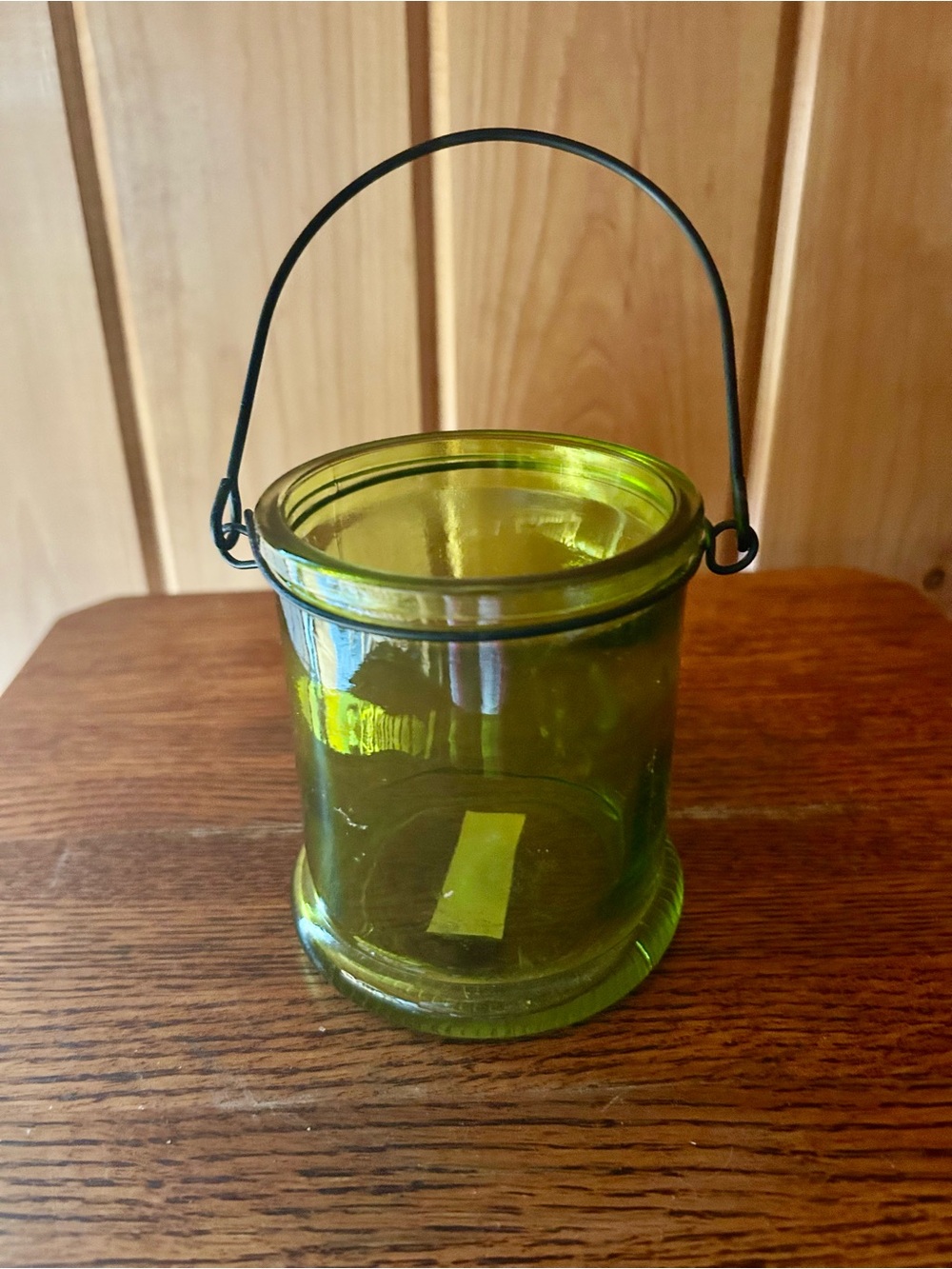 Green Glass Lantern with Metal Handle - Home Accents